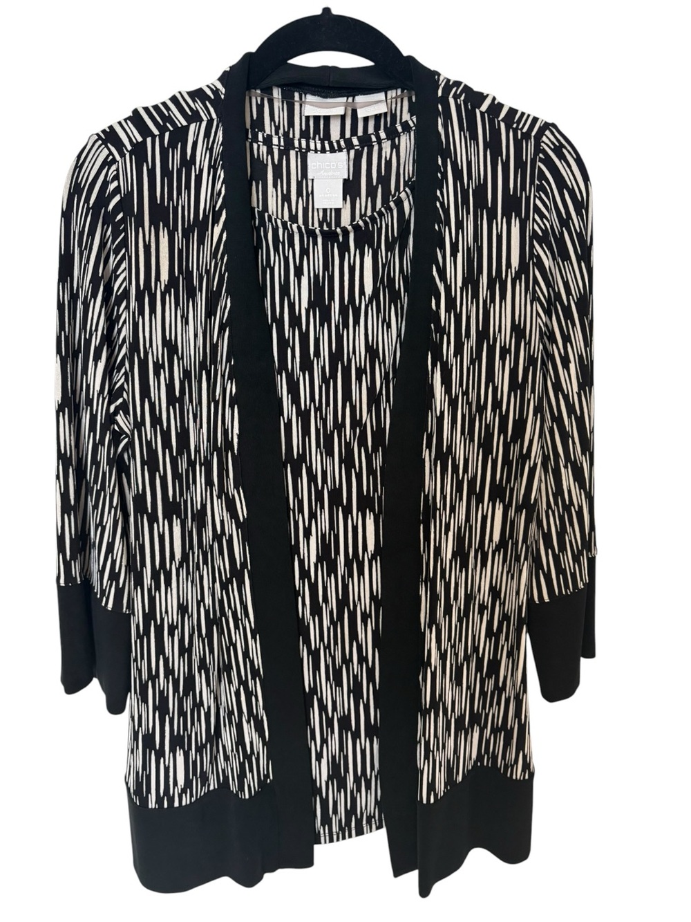 Chico's Black & White Open-Front Cardigan Jacket